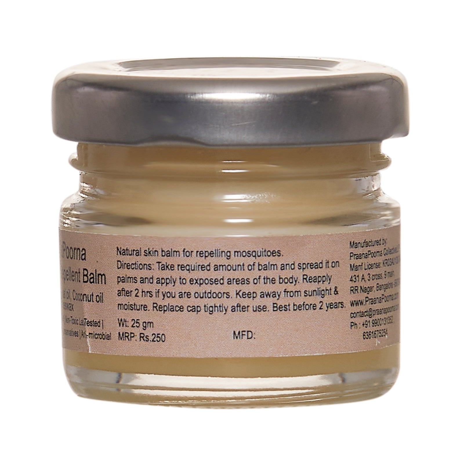 Mosquito Repellent | Mosquito Repellent Balm - 100% Natural Certified - No Added Chemical, Deet Free & SLS Free - Praanapoorna - 25gm