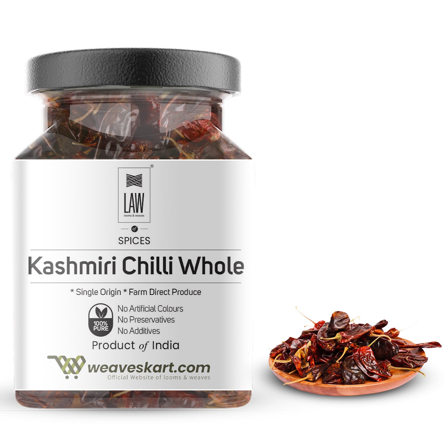 Premium Kashmiri Chilli Whole - Vegan & Gluten Free - Looms And Weaves – 50gm