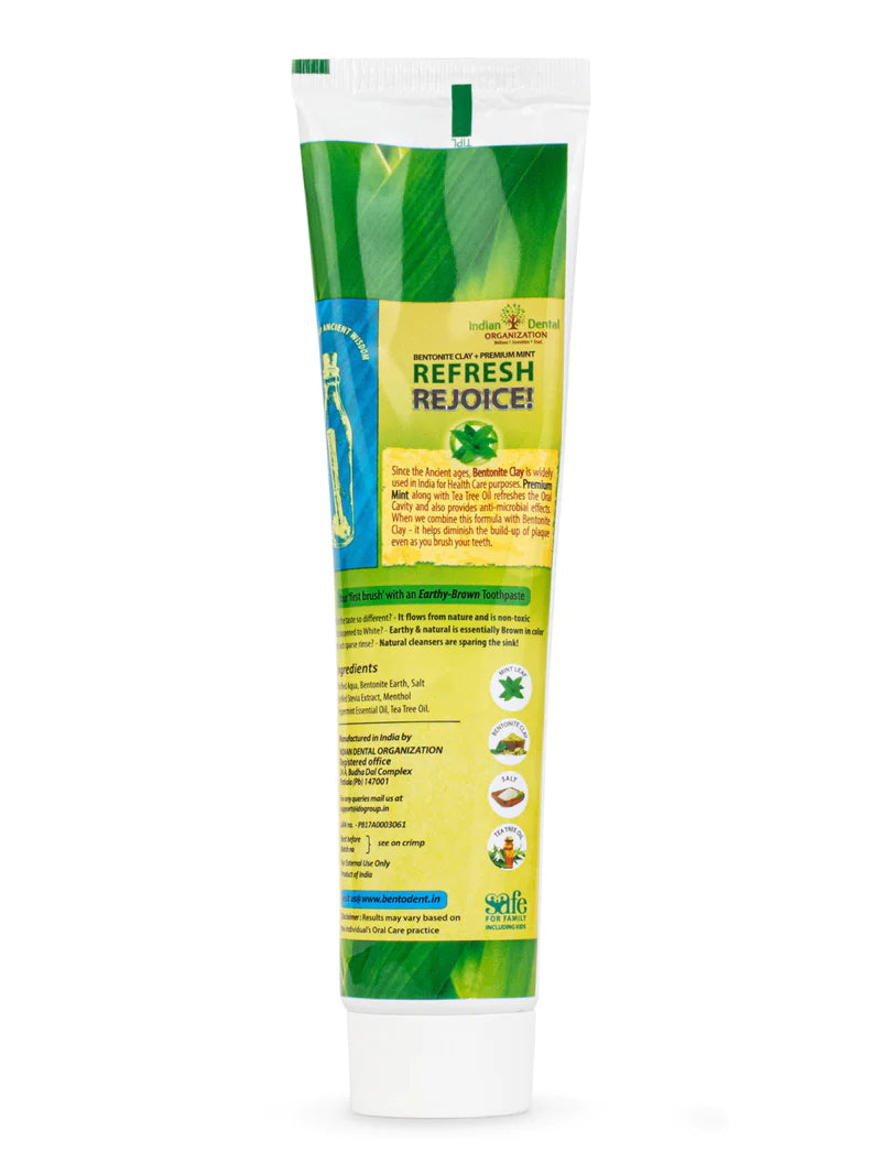 Toothpaste | Premium Mint - Vegan, Gluten Free, Glycerin Free, Fluoride Free & No Added Artificial Colors - Bentodent - 100gm