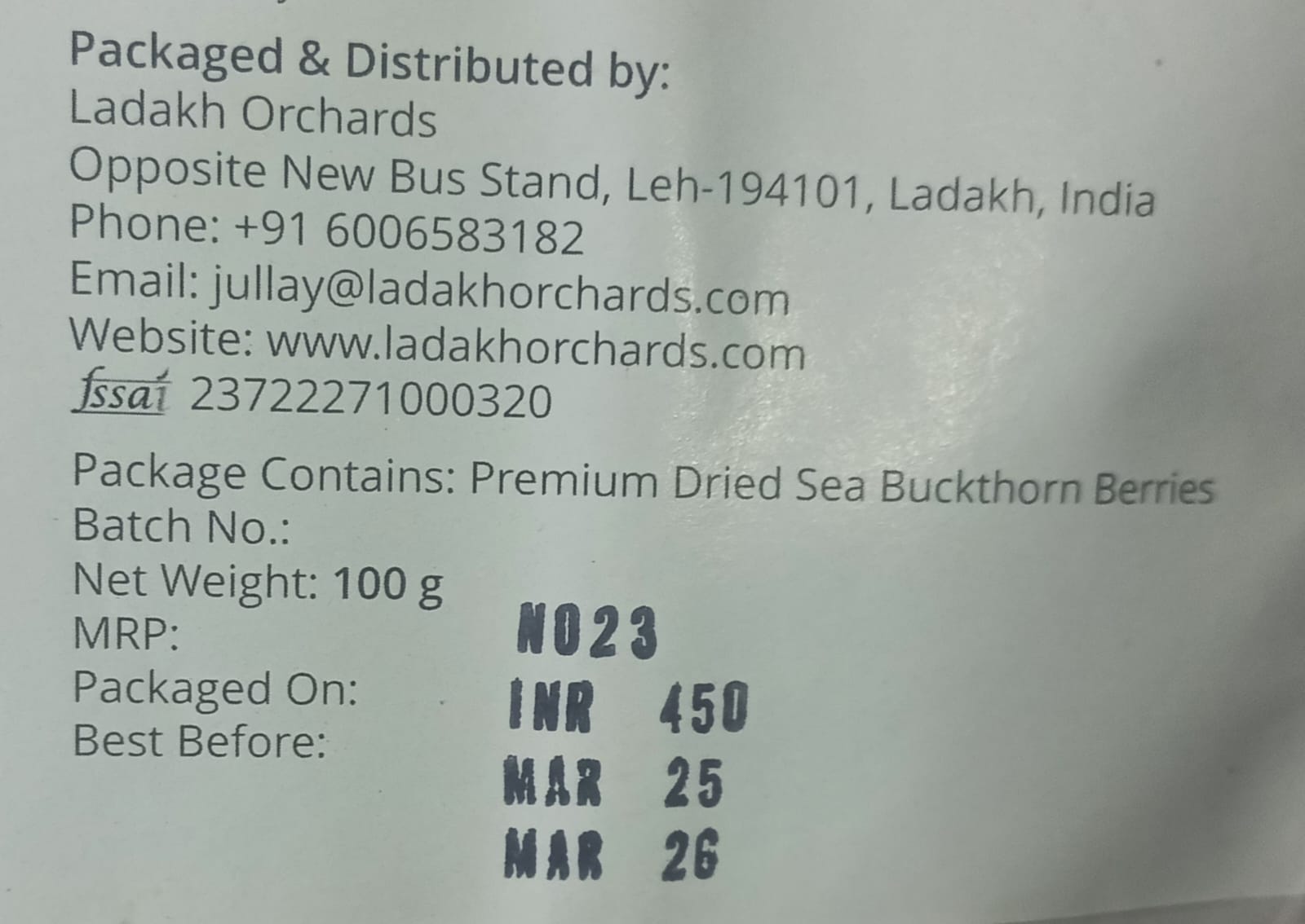 Sea Buckthorn Berries | Premium Dried Sea Buckthorn Berries - From The Foothills Of The Himalayas - Sun Dried - All Natural & Chemical Free - Ladakh Orchards - 250gm