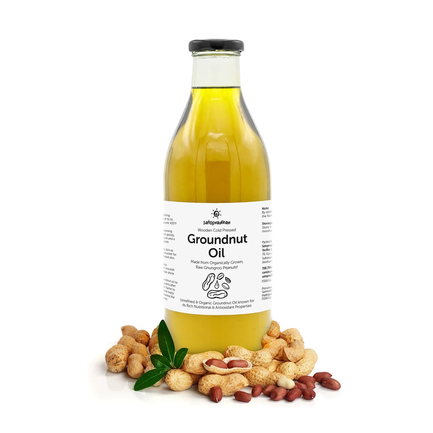 Oil | Organic Groundnut (Peanut) Oil- Pure, Unrefined, Single-Filtered, Virgin & Wooden Cold-pressed - No Preservatives - Satopradhan – 1000ml