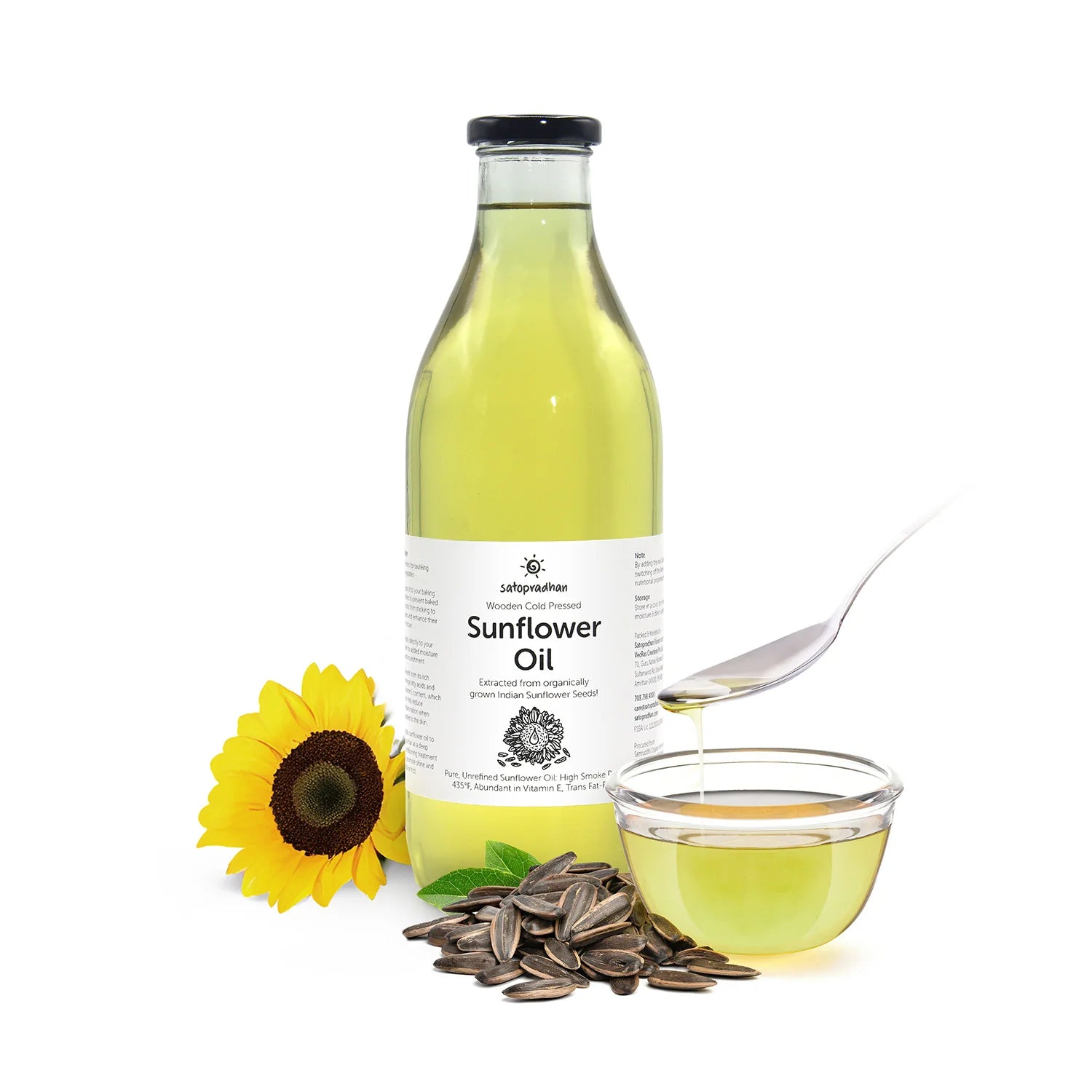 Oil | Organic Sunflower Oil- Pure, Unrefined, Single-Filtered, Virgin & Wooden Cold Pressed (Kacchi Ghani) without Preservatives - Satopradhan – 1000ml