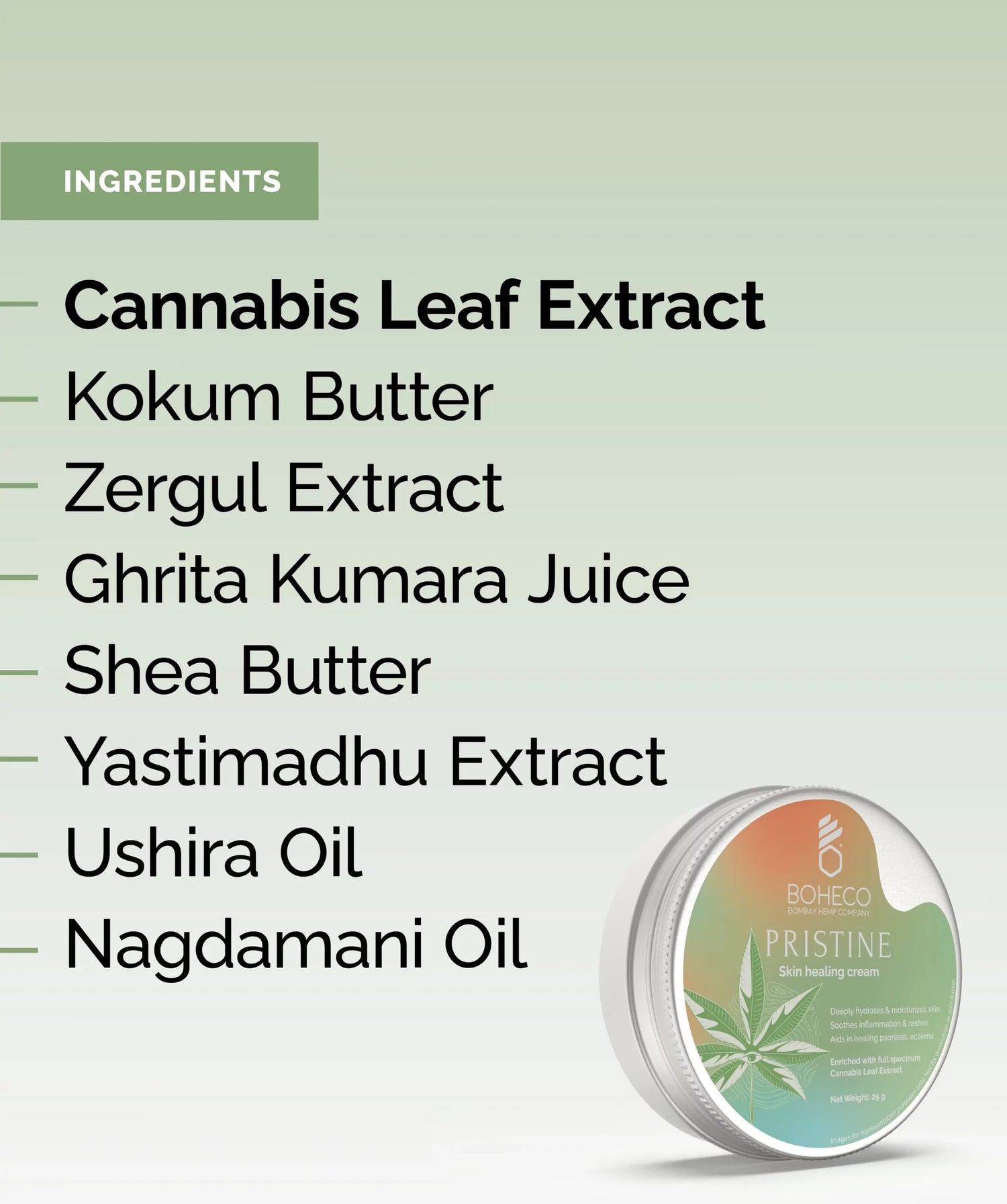 Skin Healing Cream | Pristine - Deeply Moisturizes Skin, Soothes Inflammation, Rashes , Aids In Healing Psoriasis & Eczema - Natural -  Crutely Free, No GMO & No Additives - Boheco Life - 25gm