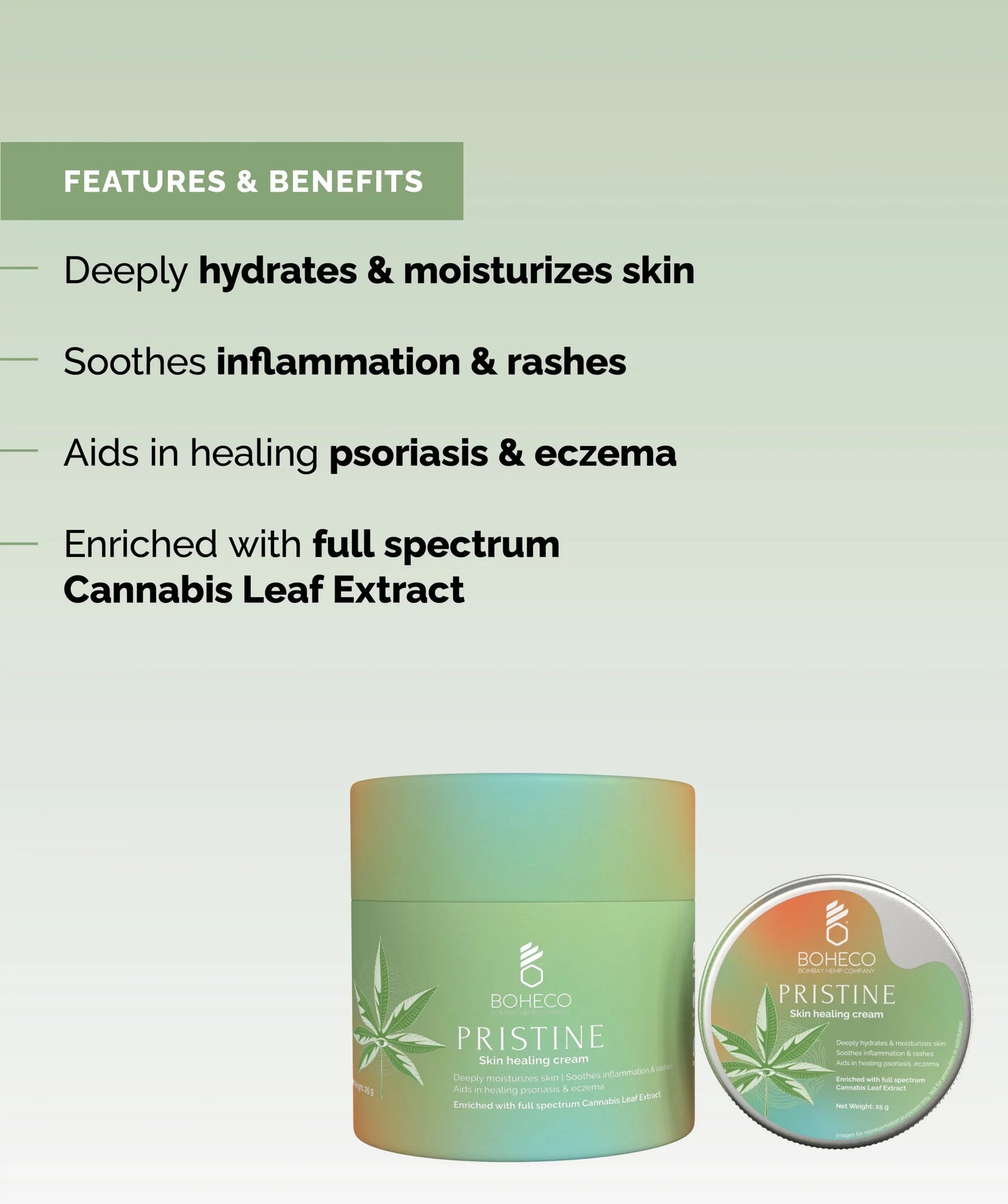 Skin Healing Cream | Pristine - Deeply Moisturizes Skin, Soothes Inflammation, Rashes , Aids In Healing Psoriasis & Eczema - Natural -  Crutely Free, No GMO & No Additives - Boheco Life - 25gm