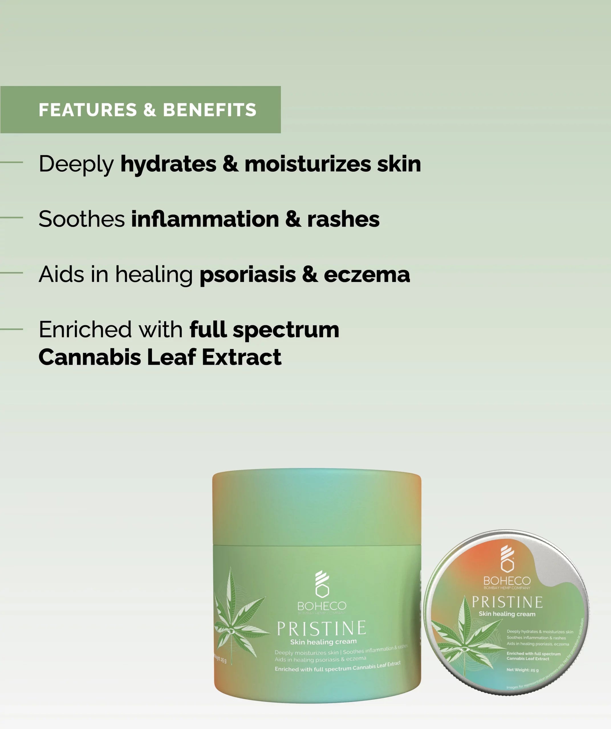 Skin Healing Cream | Pristine - Deeply Moisturizes Skin, Soothes Inflammation, Rashes , Aids In Healing Psoriasis & Eczema - Natural -  Crutely Free, No GMO & No Additives - Boheco Life - 25gm