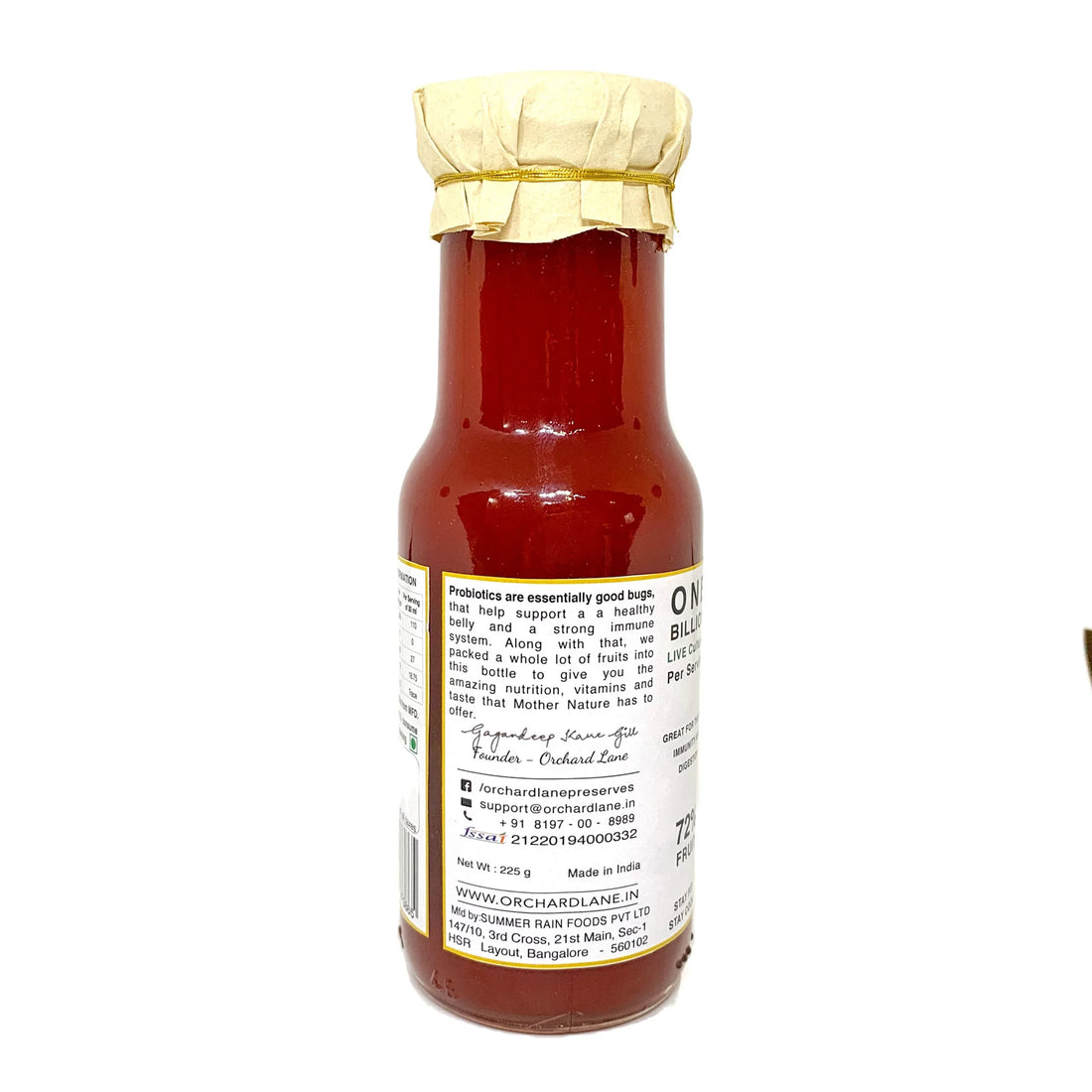 Fruit Squash | 72% Fruit - Probiotic Watermelon Squash - Summer Rain - No Preservatives, Colours & No Added Flavours - Orchard Lane - 225gm