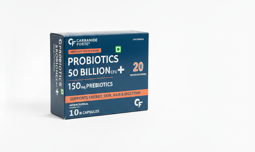 Probiotics 50 Billion CFU+ Probiotic (150mg)| Supports Energy, Skin, Hair & Digestion - Carbamide Forte – 10 Capsules