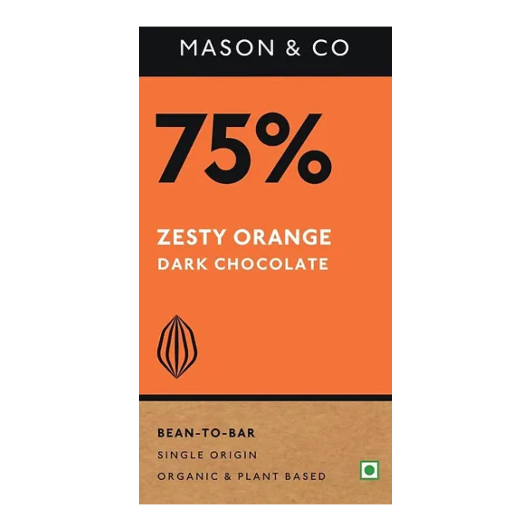 75% Zesty Orange Dark Chocolate Bar - Vegan & Gluten Free - Mason & Co - 60gm
