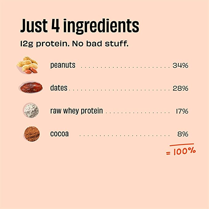Protein Bar | Peanut Cocoa (Made With Peanut Cocoa, Dates And Whey) - No Added Sugar - The Whole Truth - 52gm