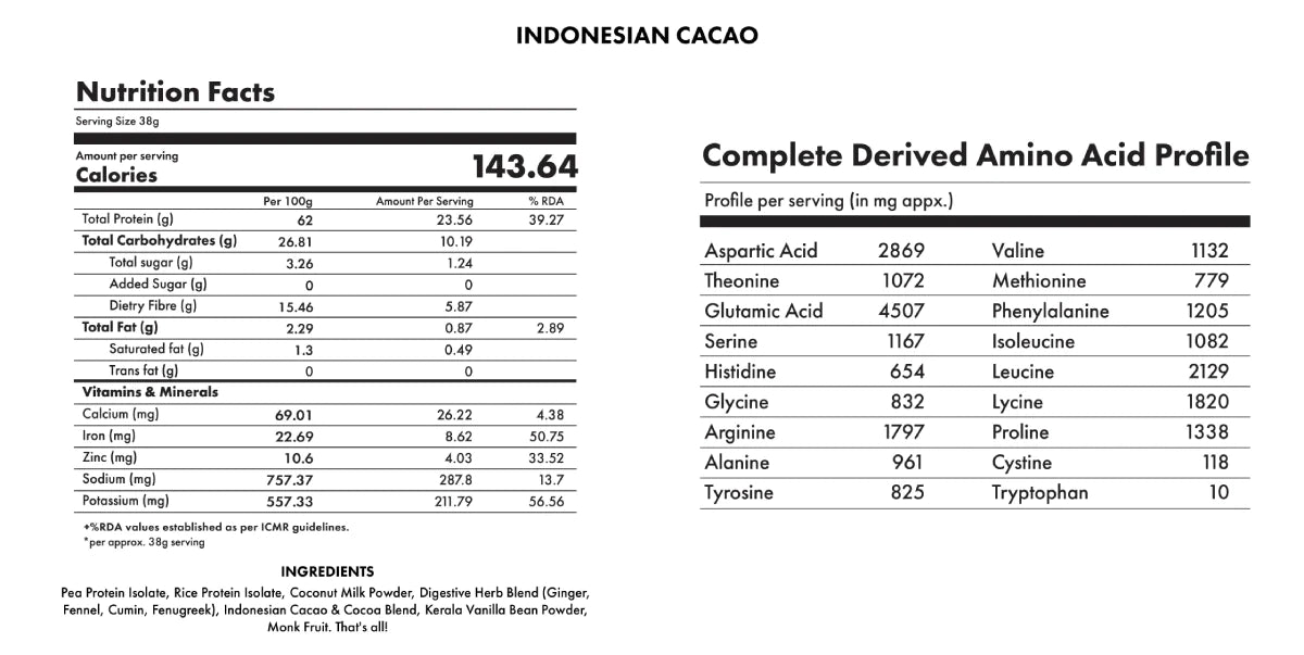 Protein Powder | Plant Protein - No Nonsense - Indonesian Cacao - 24gm Protein Per Serving - Vegan, Gluten Free, Soy Free, No Trans Fat, No Added Sugar, Gums, Enzymes & No Added Artificial Flavours - Cosmix - 500gm