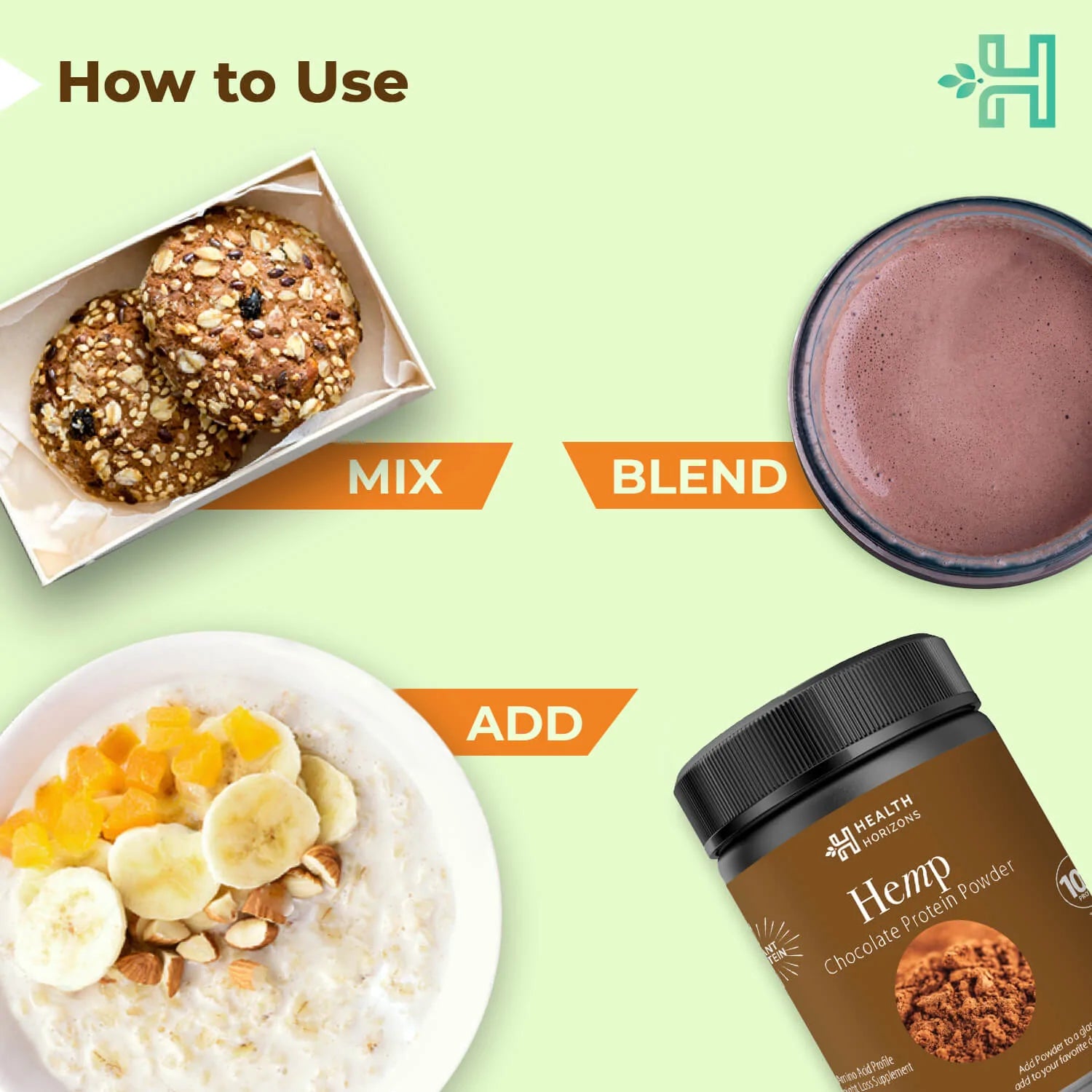 Protein Powder | hemp (Chocolate Flavor) - Natural - Vegan, Gluten Free, Soy Free & No Additives - Health Horizon - 500gm