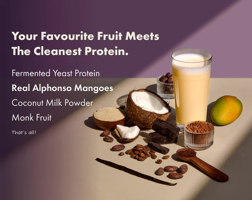 Protein Powder | Ratnagiri Mango Protein Powder (24g Protein Per Serving)-Made with Real Mango - Fermented Yeast Protein-Smooth, Tasty & Gut-Friendly – No Nonsense – No Added Sugar, No Added Sugar & No Added Artificial Flavours – Cosmix – 500gm