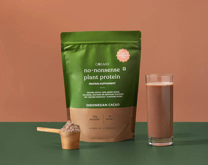Protein Powder | Plant Protein – No Nonsense – Indonesian Cacao – 24gm Protein Per Serving – Vegan, Gluten Free, Soy Free, No Trans Fat, No Added Sugar, Gums, Enzymes & No Added Artificial Flavours – Cosmix – 1000gm