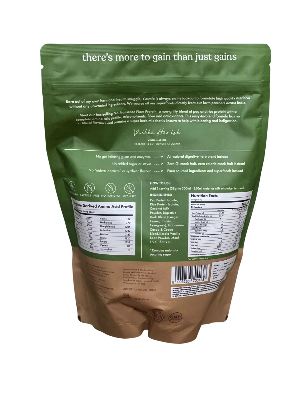 Protein Powder | Plant Protein – No Nonsense – Indonesian Cacao – 24gm Protein Per Serving – Vegan, Gluten Free, Soy Free, No Trans Fat, No Added Sugar, Gums, Enzymes & No Added Artificial Flavours – Cosmix – 1000gm