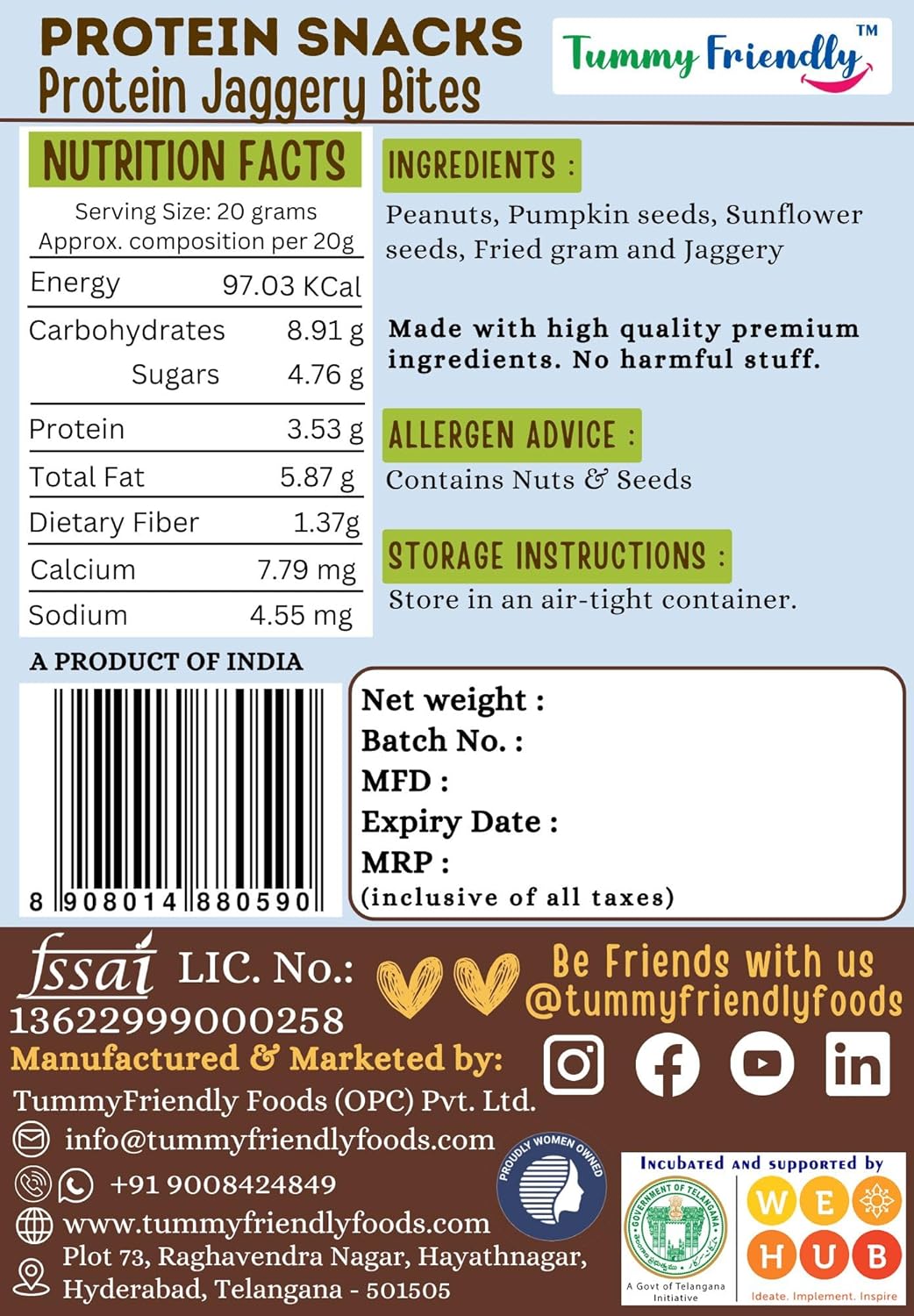 Protein Snacks | Protein Jaggery Bites – 100% Natural – No Added Sugar, No Palm Oil, No Flavour Enhancers & No Added Maltodextrin – Tummy Friendly – 70gm