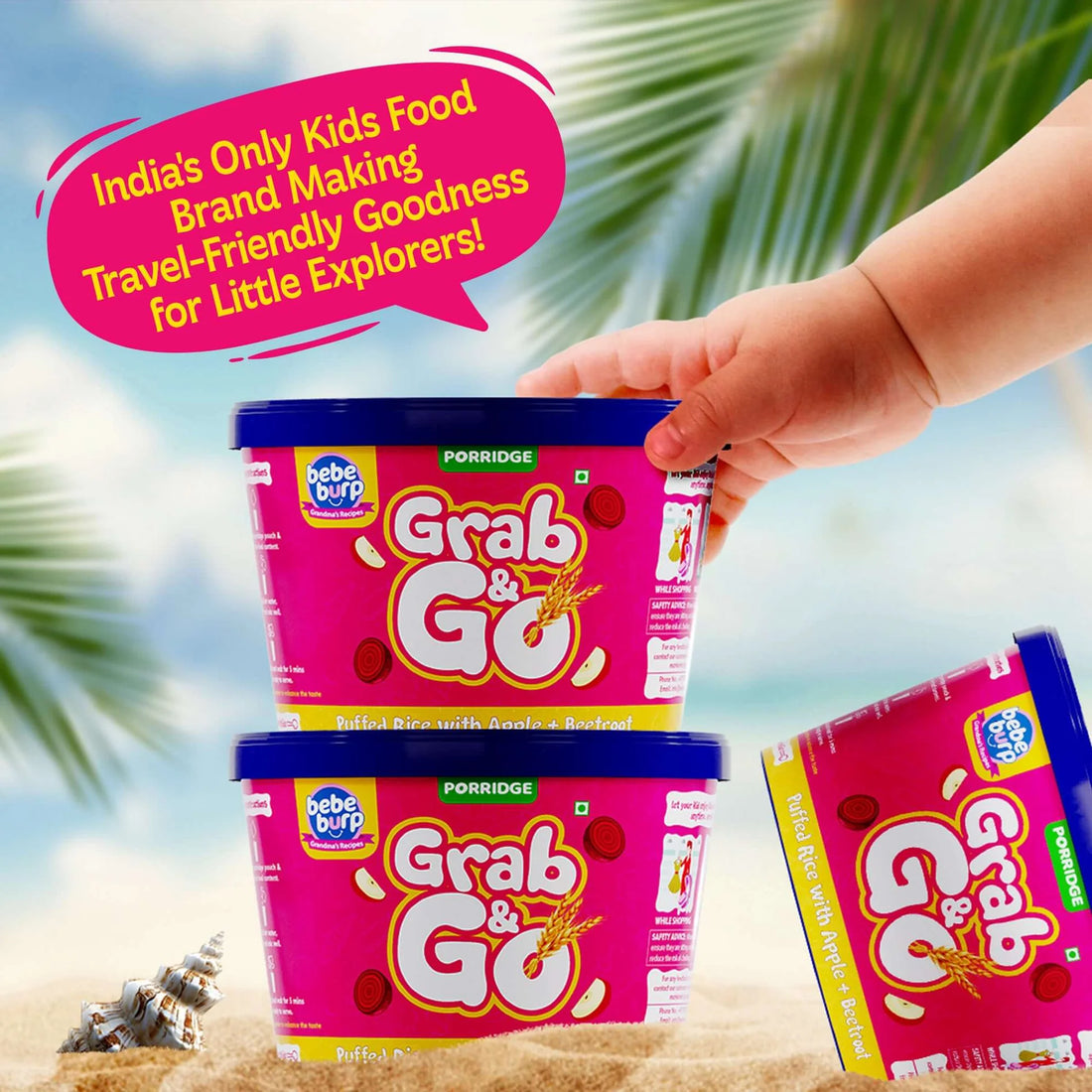 Porridge | Grab & Go Puffed Rice Mix (Apple & Beetroot)-Gluten Free - Natural Food - No Sugar ,No Salt - No Artificial Preservatives & Flavours - Bebe Burp- 30gm