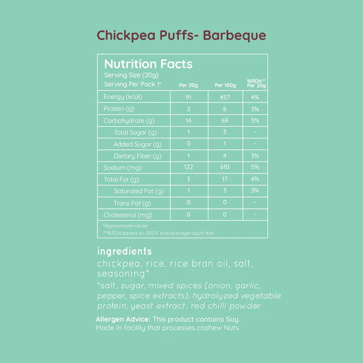 Puffs | Chickpea Puffs (Barbecue) – All Natural , Plant Based – Vegan, Gluten Free, Trans Fat Free, Non GMO & No Added Artificial Flavor – natch – 65gm