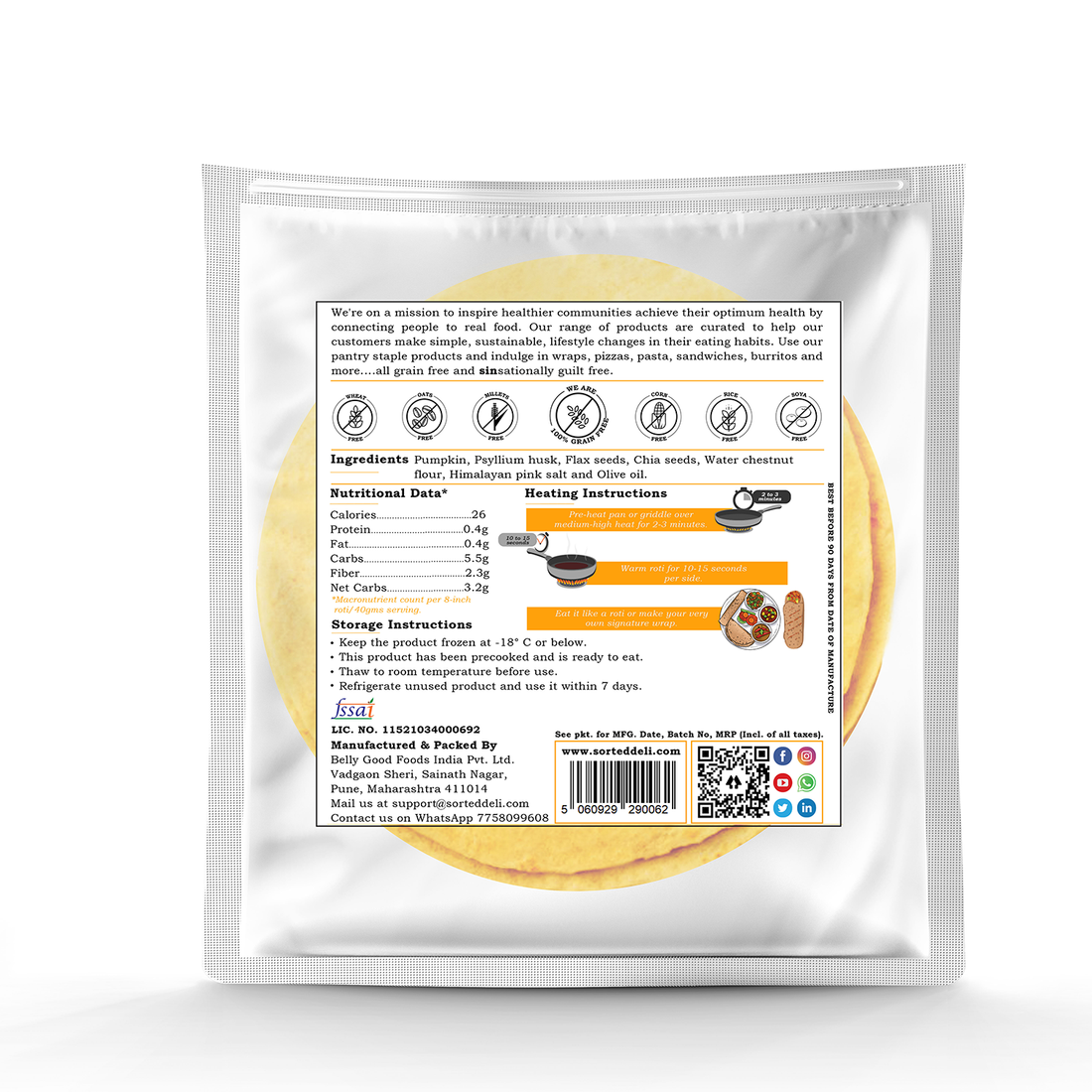 Tortilla | Pumpkin - Wrap - Roti - Vegan, Gluten Free, No Maida, Keto Friendly, Diabetic Friendly & No Additives – Get Sorted – Pack Of 5