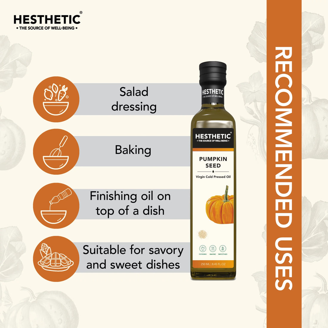 Pumpkin Seed Oil | Virgin Cold Pressed - For Cooking, Baking & Smoothies - HESTHETIC - 100ml