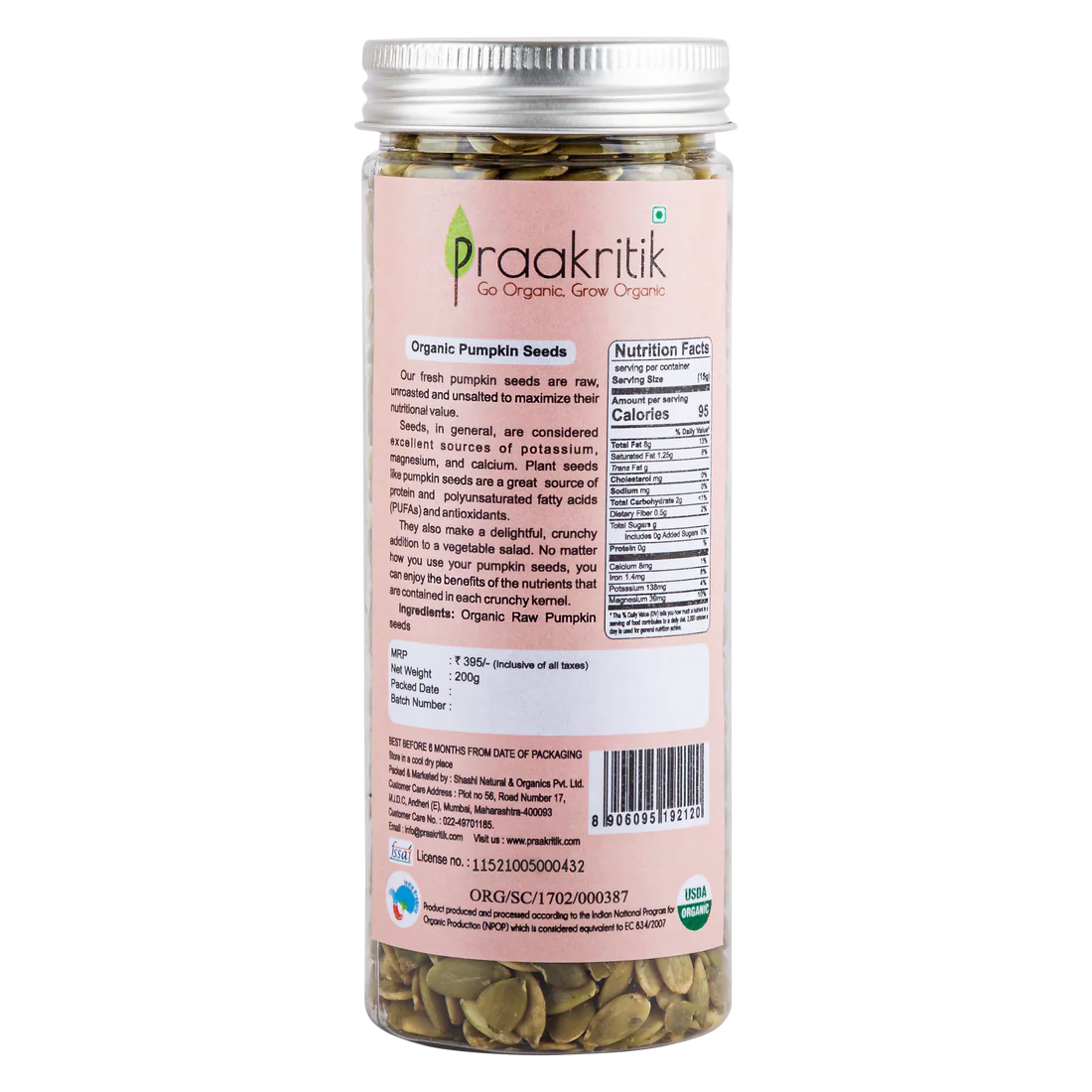 Pumpkin Seeds | Raw - USDA Organic - Praakritik – 200gm