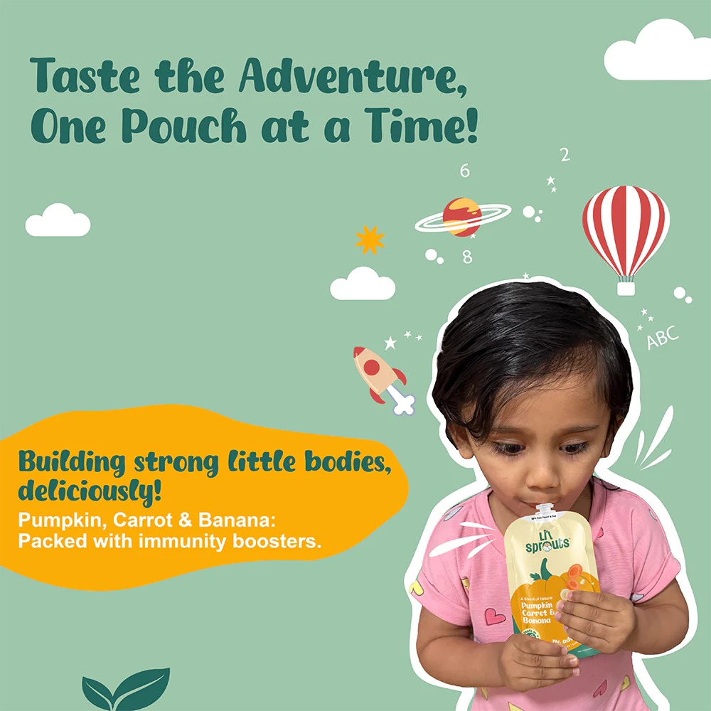 Puree | Pumpkin, Carrot, and Banana Puree - Sweet & Savory Flavors - 100% Natural - Cold Pressed Ingredients - No Added Sugar, Salt, Flavours, Colours & No Artificial Ingredients - Lil Sprouts - 100gm