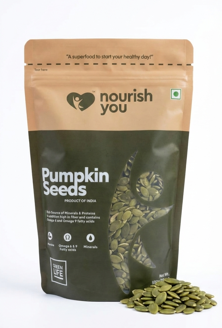 Pumpkin Seeds (Raw & Whole)-Gluten Free- Plant Based Protein- Rich in Omega 3, Supports Heart Health - Nourish You - 500gm