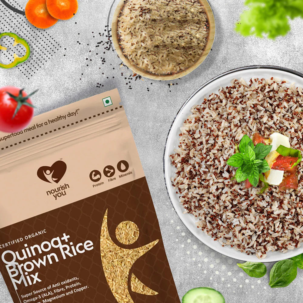 Rice | Quinoa With Brown Rice - Vegan, Gluten Free, Super Source Of Antioxidants Omega-3 Ala, Fibre, Protein, Calcium, Magnesium & Copper - Nourish You - 500gm