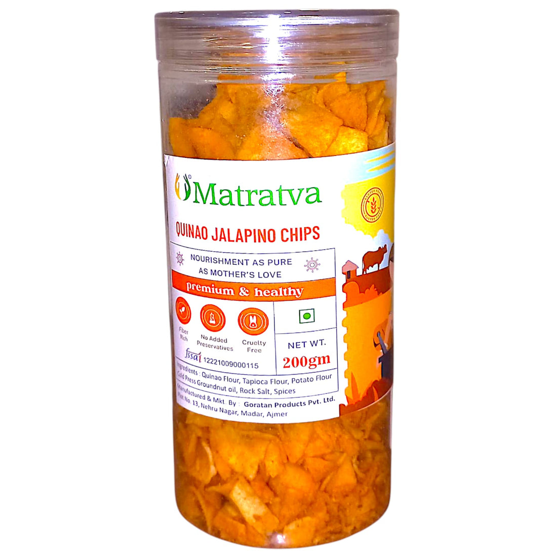 Quinoa Chips | Quinoa Jalapino Chips - Made With Organic Ingredients - Healthy - Not Fried - Gluten Free, Cruelty Free, High In Fibre & No Added Preservatives - Matratva - 200gm