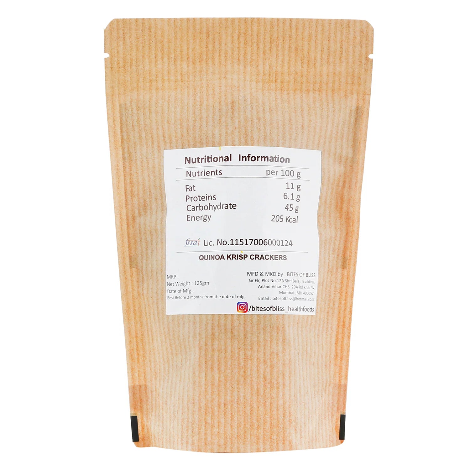 Quinoa Krisps | Oven Baked – Vegan, No Added Preservatives, Iron Rich & Diabetic Friendly – Bites Of Bliss – 125gm