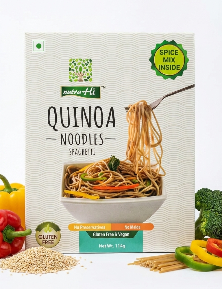 Noodles | Quinoa Noodles Spaghetti - Vegan, Gluten Free, No Maida, No Wheat, No Added Flavours & Preservatives Free - NutraHi - 114gm