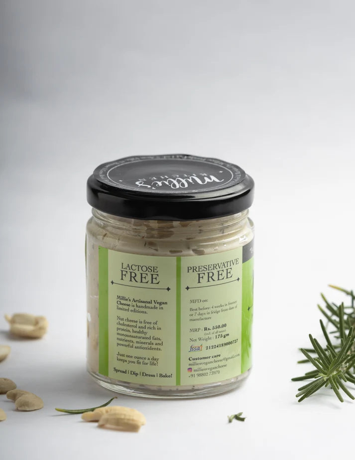 Cheese Spread ( Rosemary, Thyme & Oregano) -Plant Based -Dairy Free-No preservatives– Millie’s Kitchen – 175gm