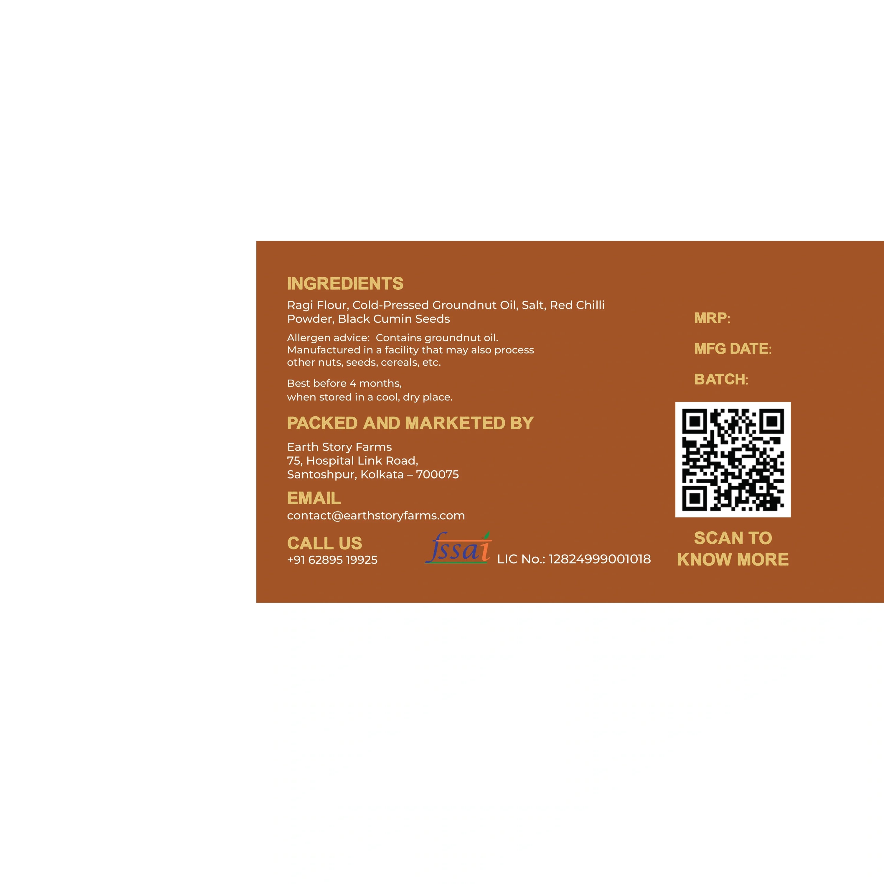 Ragi Nimki (Salted Finger Millet Crisp)- Premium Ingredient - Preservative-Free - Earth Story Farms- 100gm