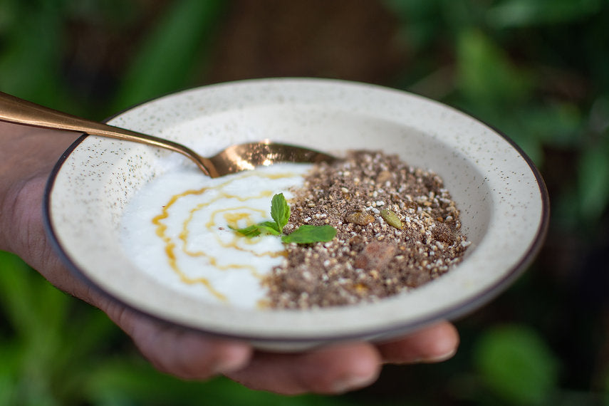 Panjiri | Pahadi Ragi Panjiri Granola (Finger Millet Cereal Mix With Jaggery, Amaranth And Cinnamon) - Made In Desi Ghee – Natural – Gluten Free - Amrit Bhawan - 240gm