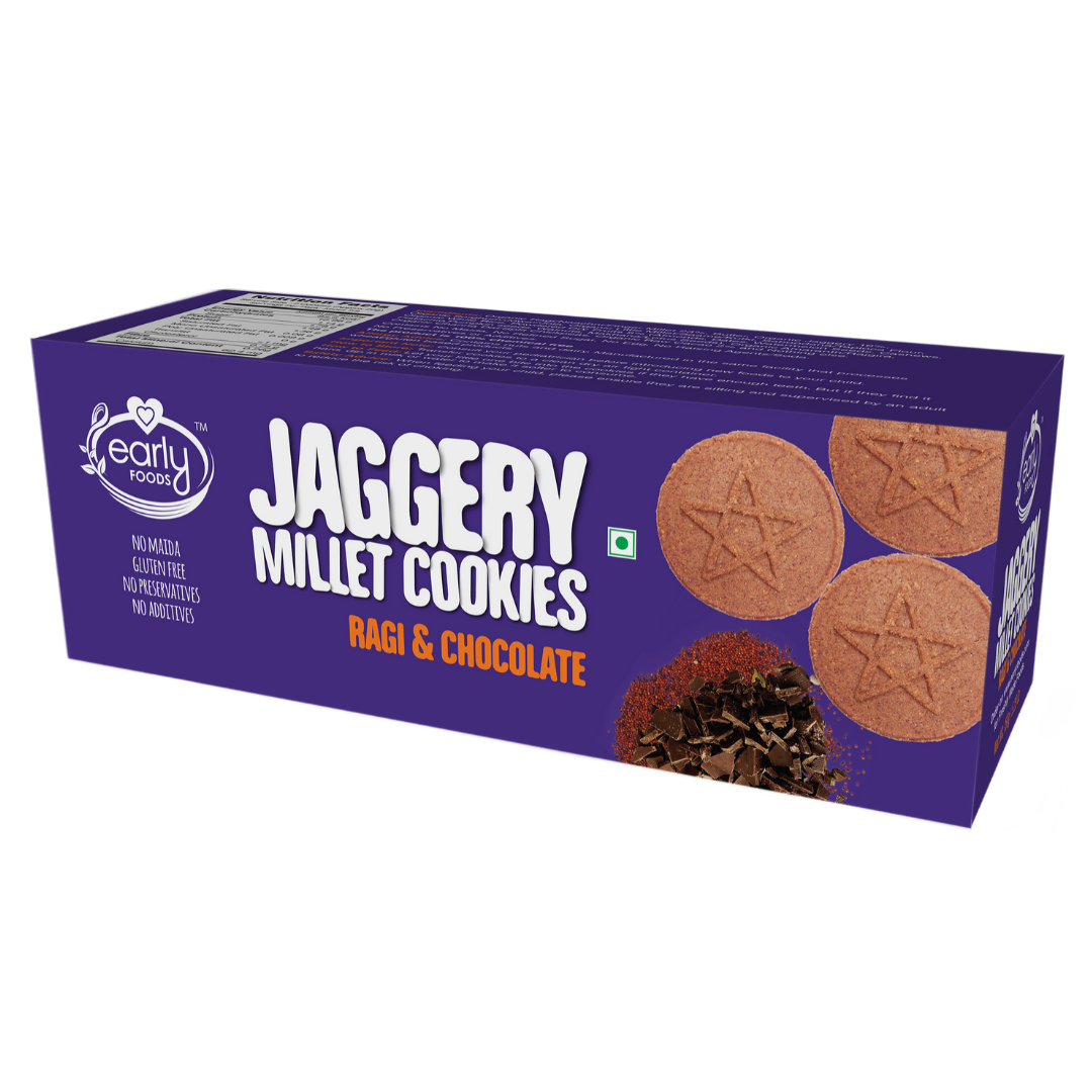 Cookies | Organic Ragi and Choco Jaggery Cookies – Gluten Free, No Added Refined Sugar, No Maida & No Soda - Early Foods - 130gm