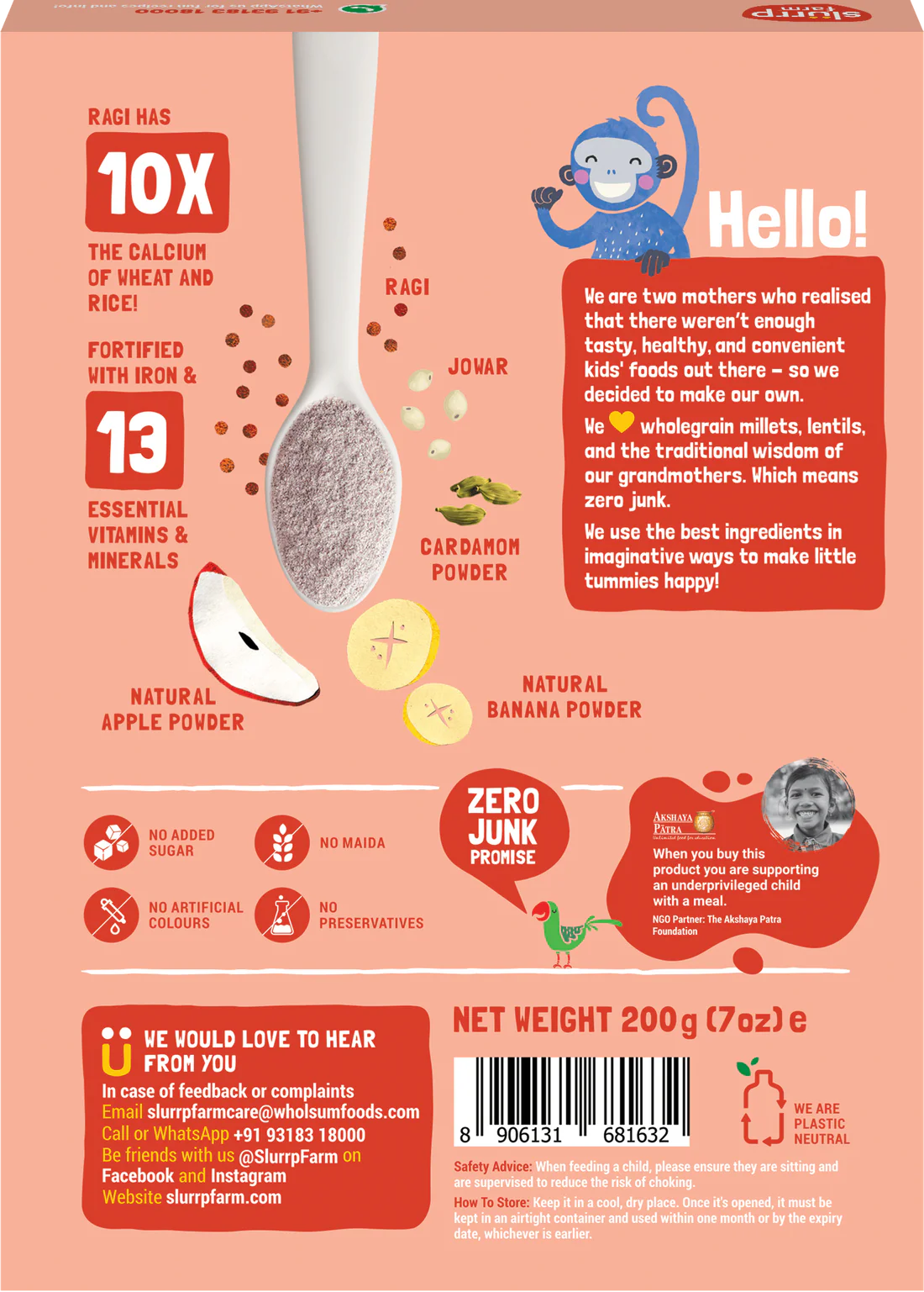 Cereal | (Ragi, Apple & Banana Cereal) - No Added Sugar & No Added Preservatives - Slurrp Farm - 200gm