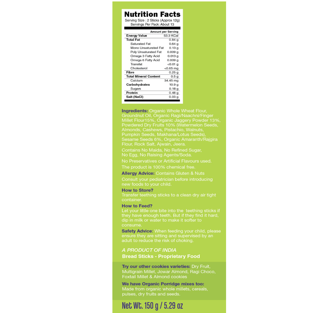 Ragi & Sesame Teething Sticks – Vegan, No Added Refined Sugar, No Maida & No Soda – Early Foods – 150gm