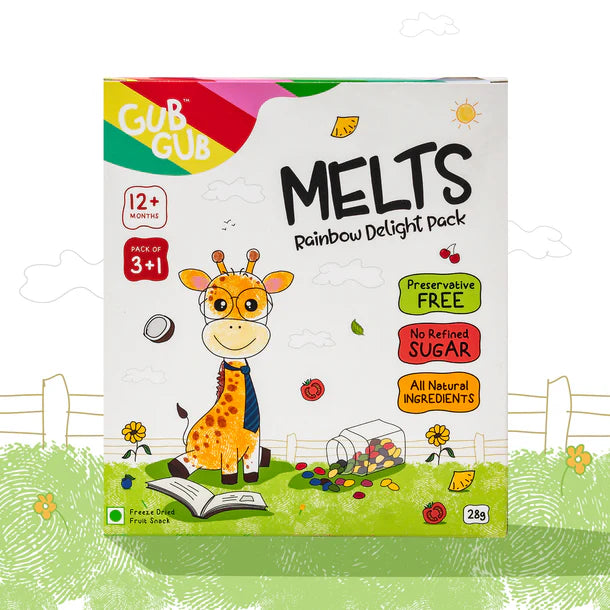 Melts | (Rainbow Delight Pack) - 12+ Months - All Natural Ingredients - No Added Preservatives & No Refined Sugar - GUB GUB - Pack Of 4