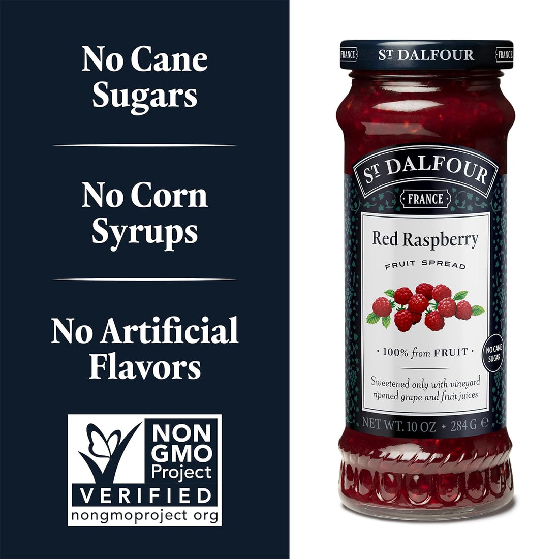 Raspberry Fruit Spread - Sweetened Only With Vineyard Ripened Grape & Fruit Juices – 100% From Fruit - Gluten Free - Dalfour - 284gm