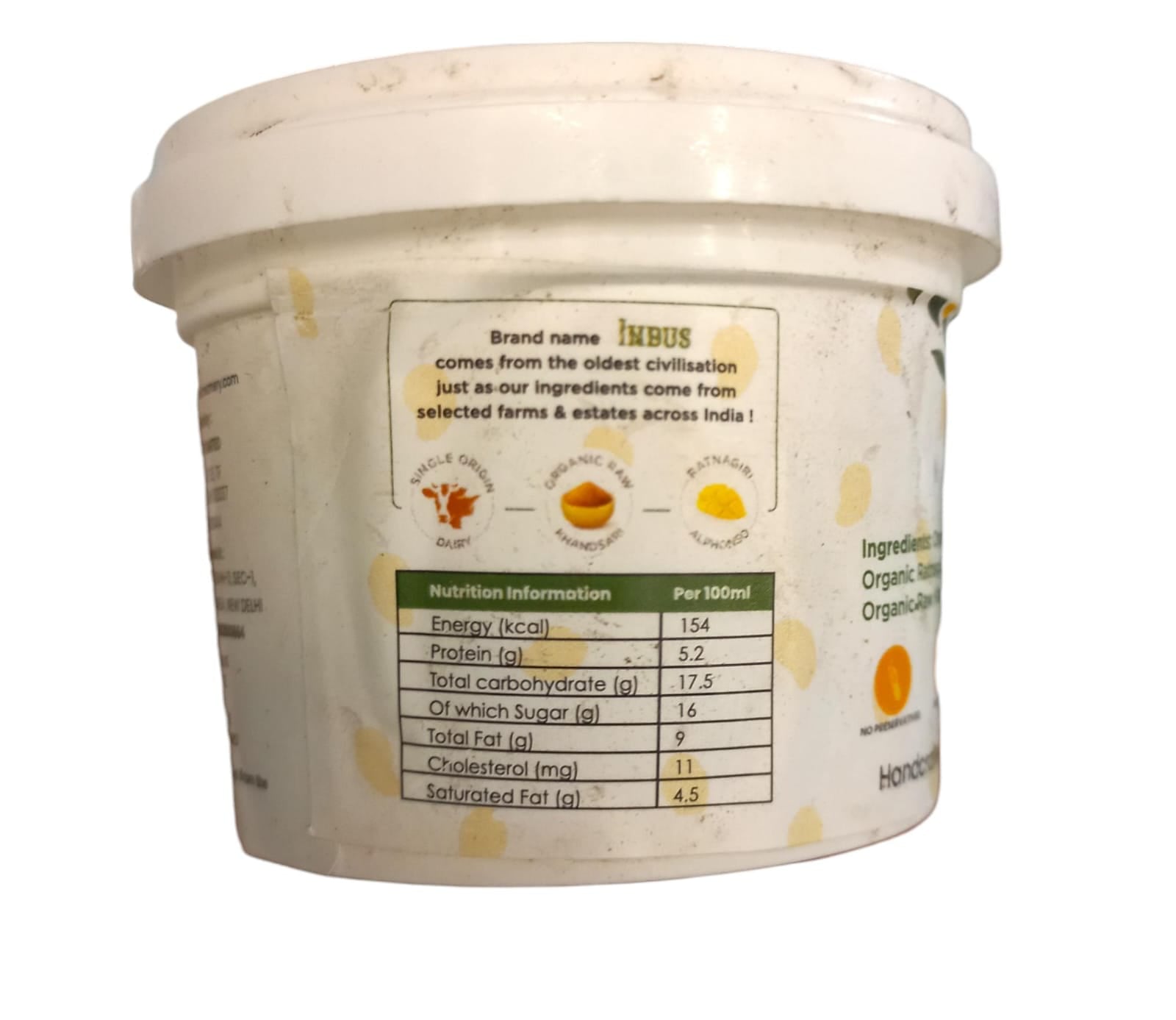 Ice Cream | Ratnagiri Mango – Hand Crafted Ice Cream – 100% Natural – No Added Preservatives, No Oil Fat & No Stabilisers – INDUS CREAMERY – 100ml