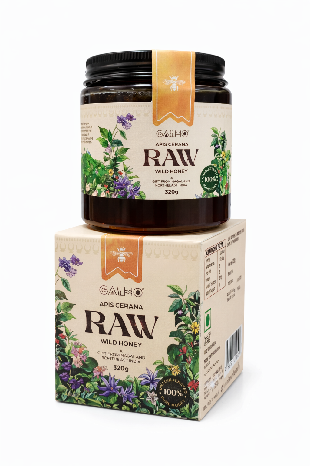 Honey | Raw Wild Honey - Apis Cerana Bee- Nectar from Wild Flower- Nagaland - 100% Pure & Natural - Galho - 320gm