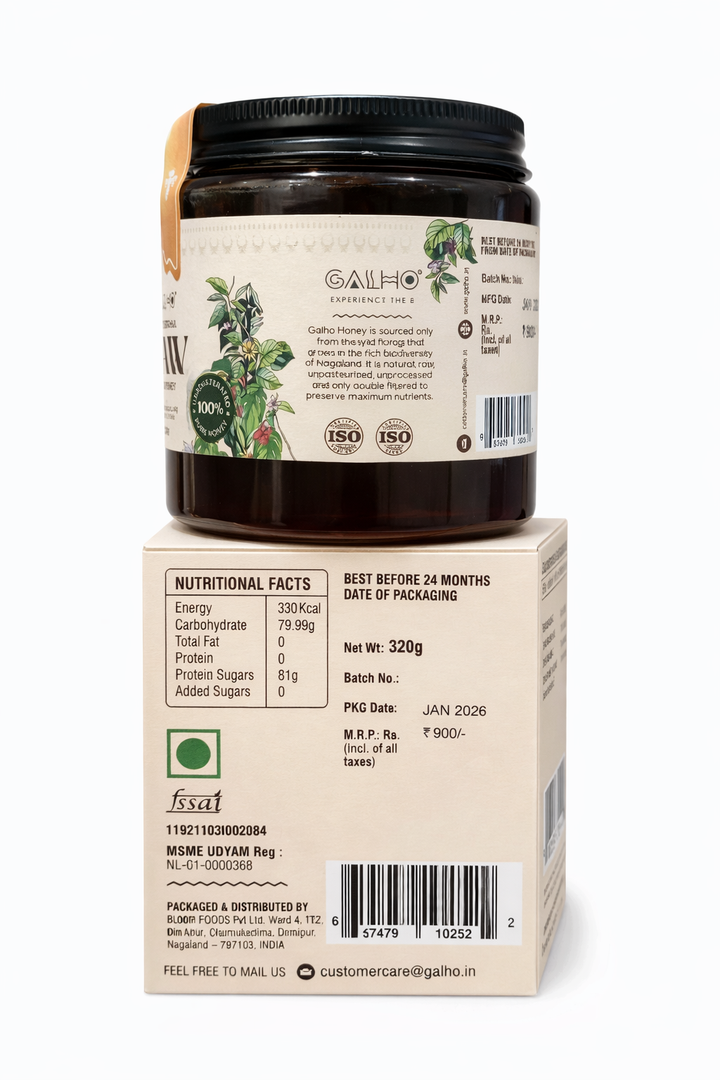 Honey | Raw Wild Honey - Apis Cerana Bee- Nectar from Wild Flower- Nagaland - 100% Pure & Natural - Galho - 320gm