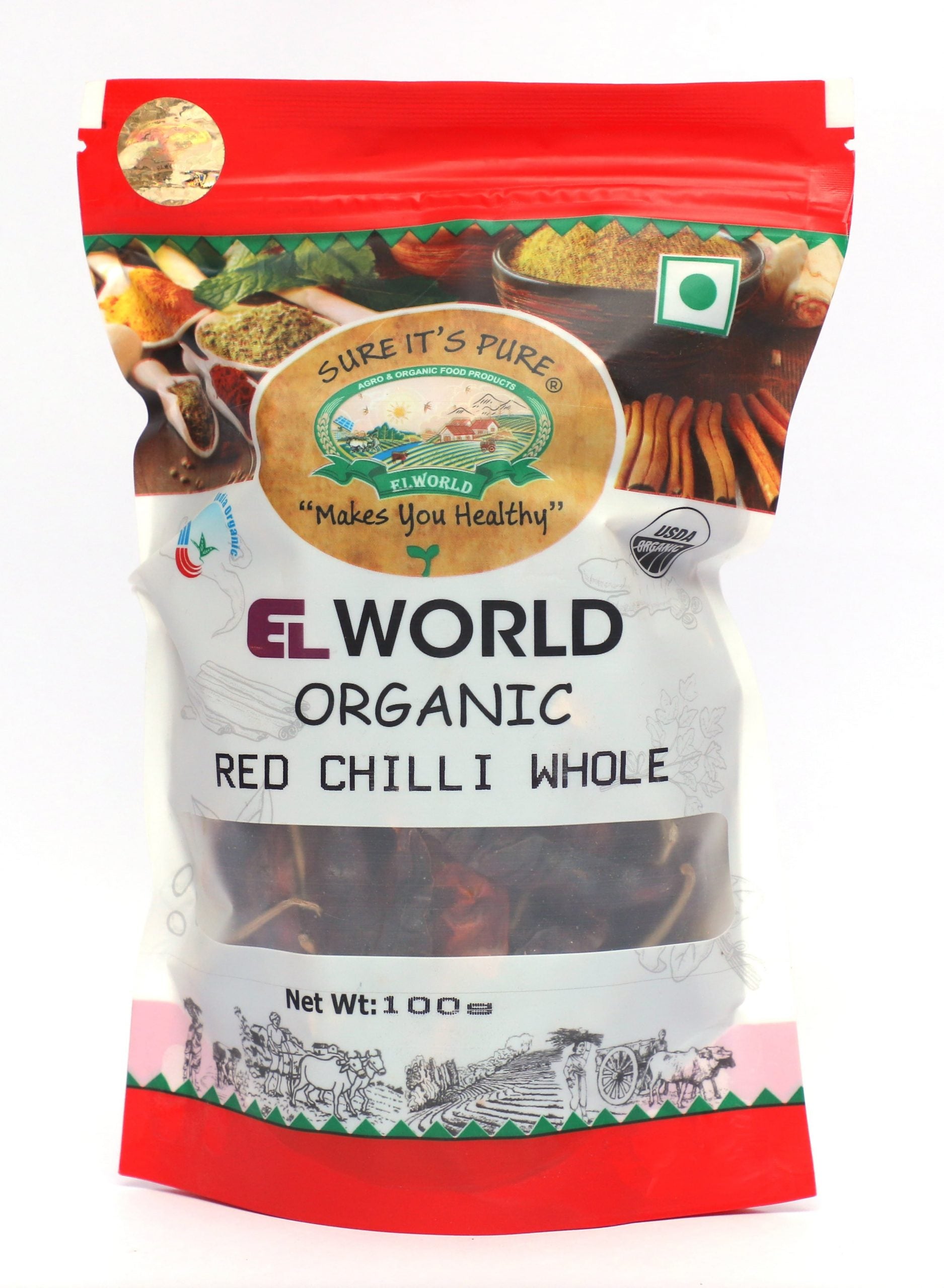 Red Chilli Whole - Elworld Organic - 100gms
