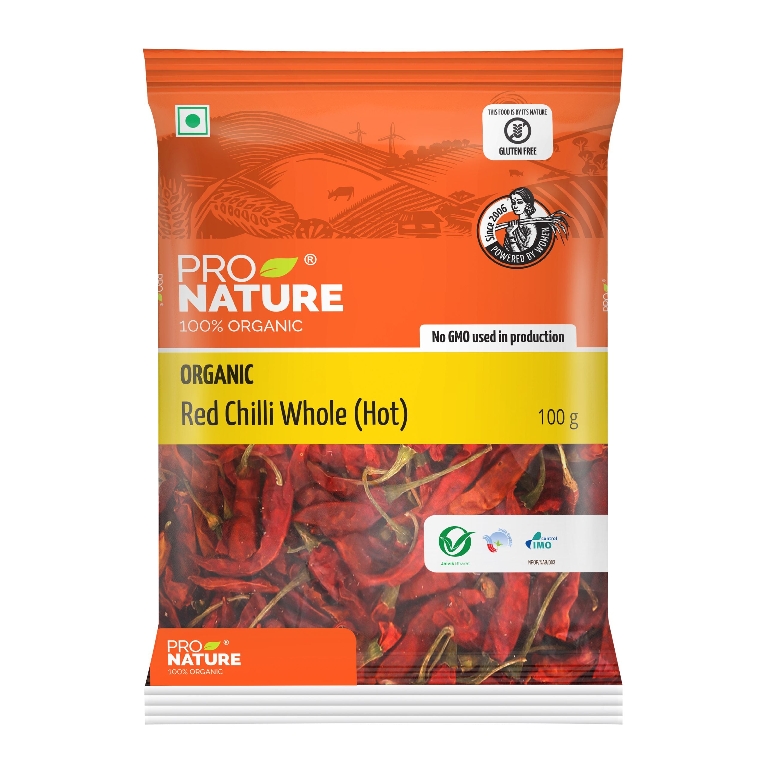 Chilli | Red Chilli Whole ( Hot) -No Synthetic Pesticides -Pro Nature - 100gm