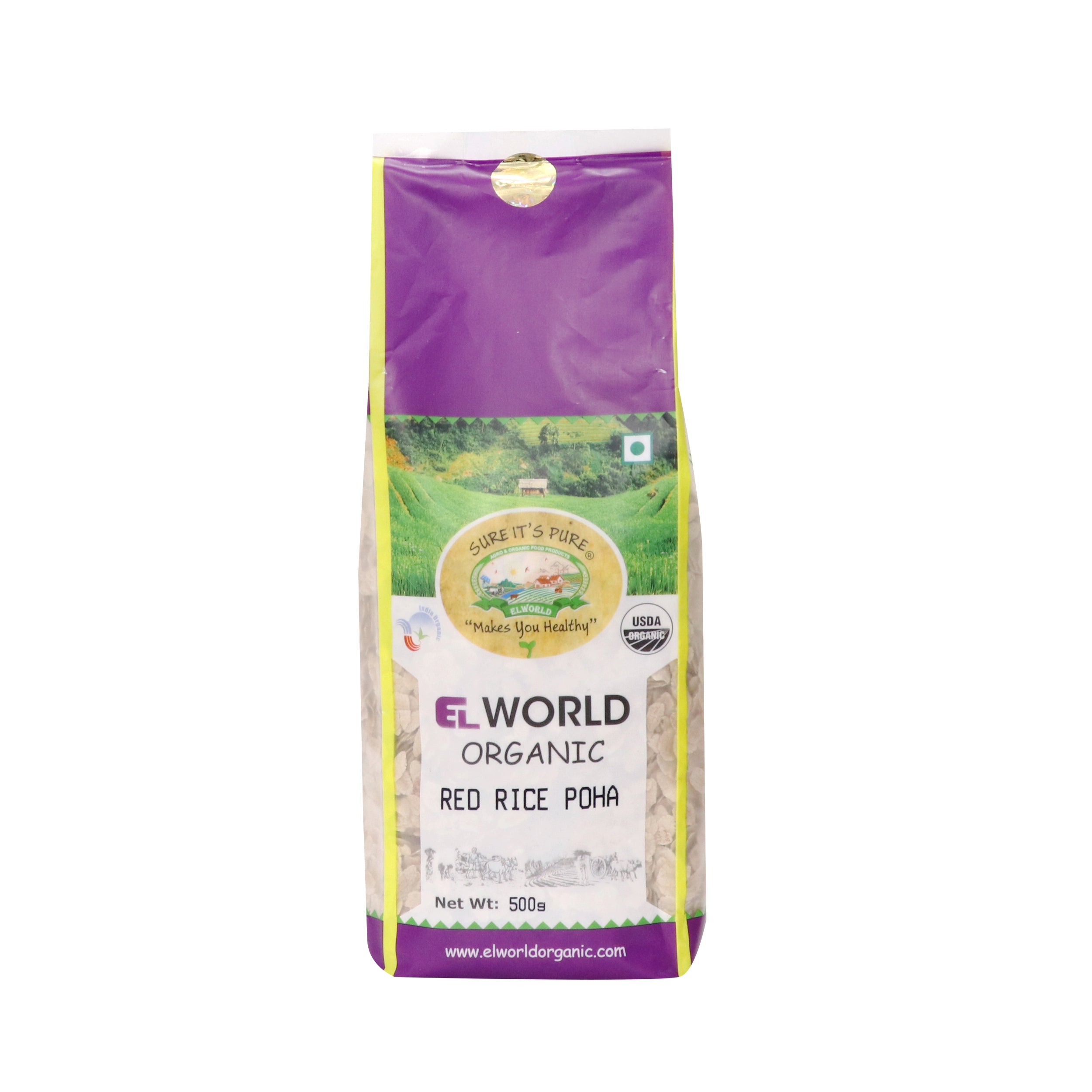 Red Rice Poha - Organic - Indian - Elworld Organic - 500gm
