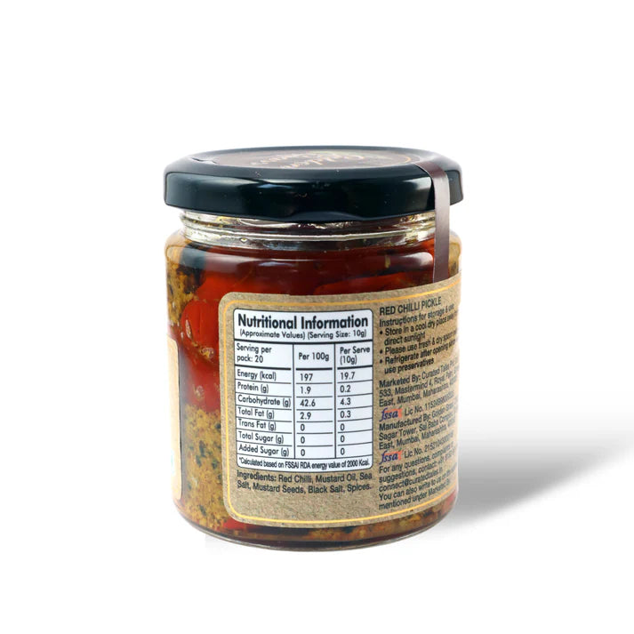 Chilli Pickle | Red Chilli Pickle - 100% Natural – Vegan, No Added Colour & No Added Preservatives – Golden Grass – 200gm