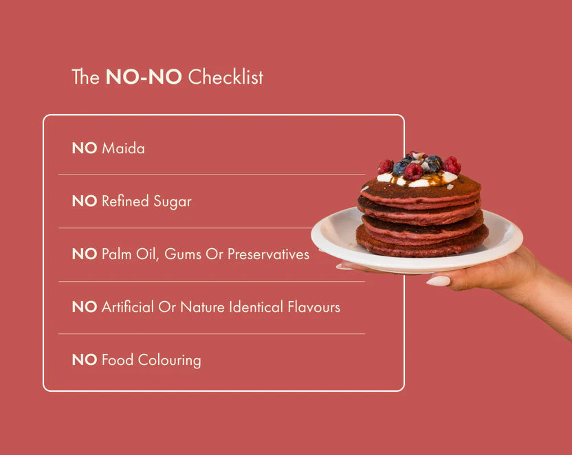 Pancake Mix | Red Velvet - No Nonsense - Plant Protein Pancake Mix - No Palm Oil, Maida, Gums, No Refined Sugar & No Artificial Flavours - Cosmix - 200gm - Makes 10 Pancakes