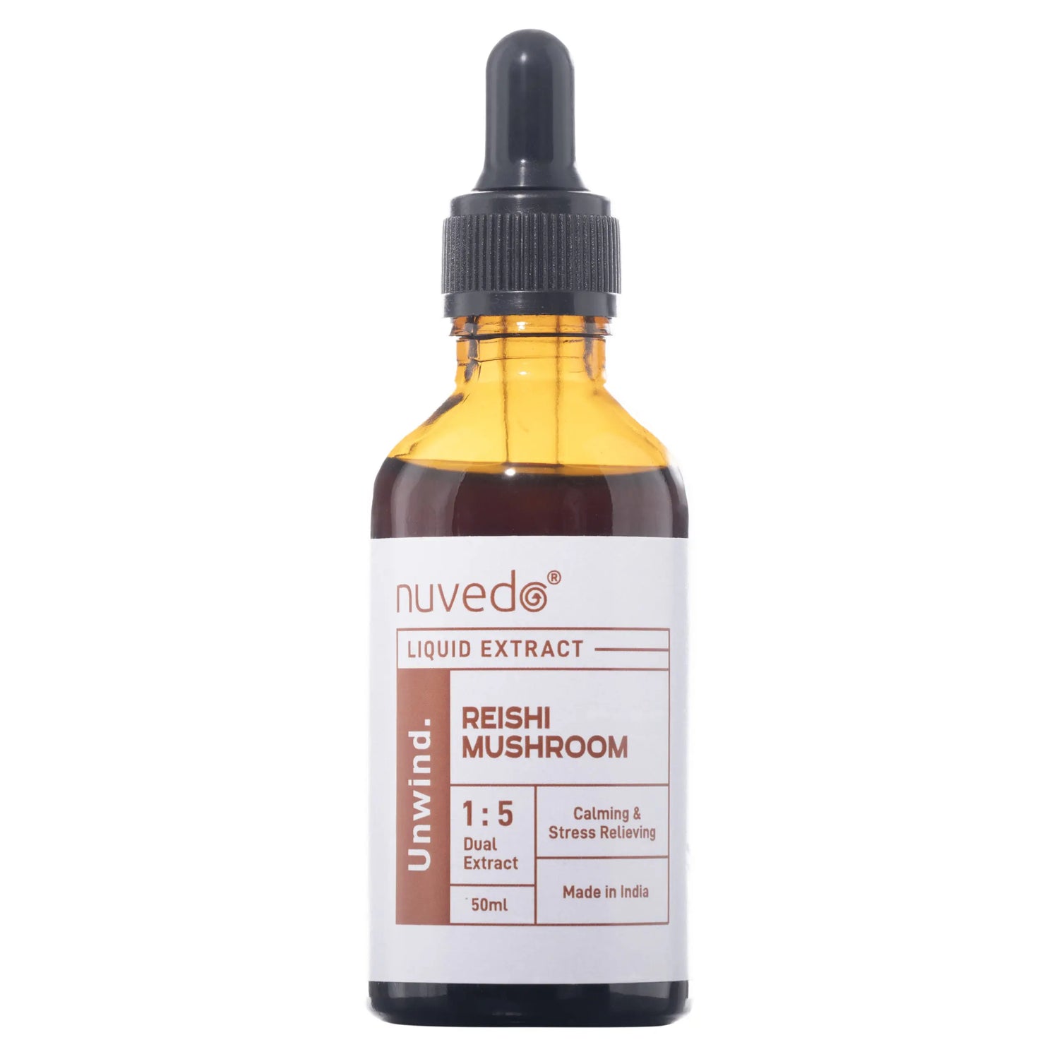 Liquid Extract | Reishi Mushroom Liquid Extract - Stress Relieving & Calming - Unwind - 1:5 Dual Extract – Vegan, Gluten Free, Caffeine Free, Sugar Free & Non GMO – nuvedo – (25 Servings) – 50ml