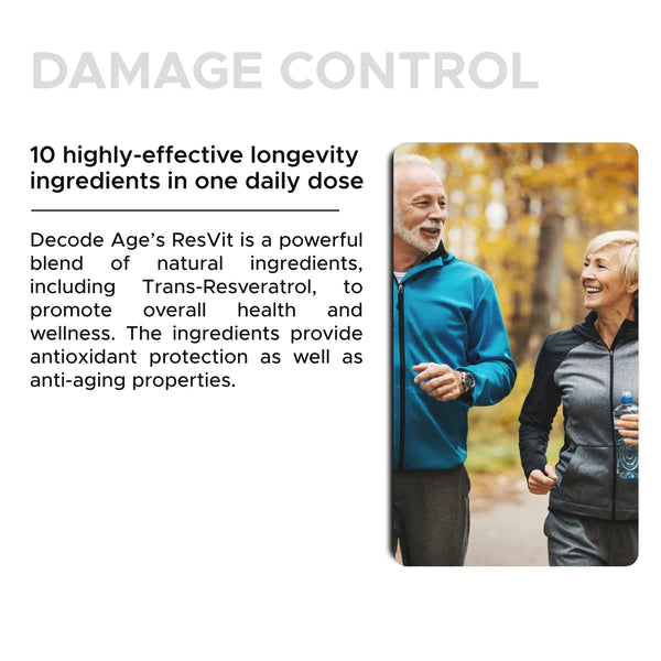 ResVit | (Blend of Trans Resveratrol) – Vegan, Gluten Free, Dairy Free & Gmo Free – Decode Age – 30 Capsules