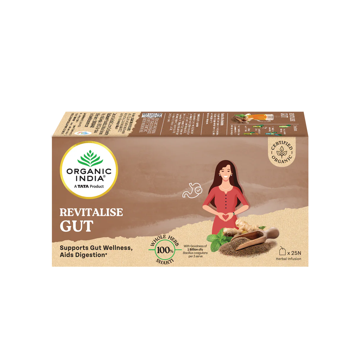 Tea | Revitalise Gut (Whole Herbs) - Supports Gut Wellness, Aids Digestion - 100% Plant Based – Certified Organic - Caffeine free- Organic India-25 Tea Bag