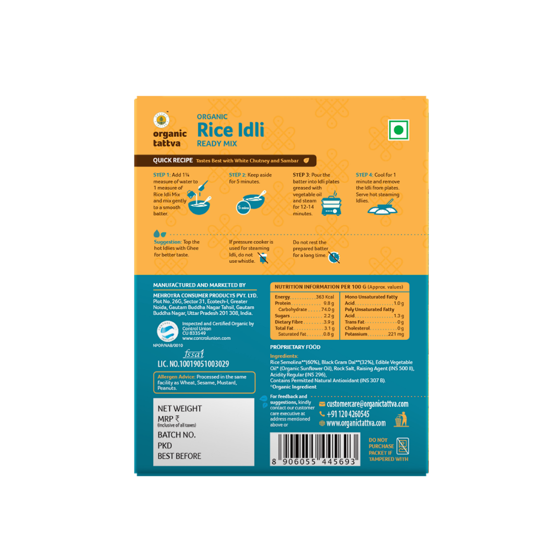 Rice Idli - Ready Mix – USDA Organic - Organic Tattva – 200gm